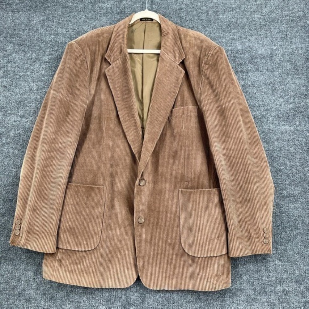 King Size Sport Coat Jacket Mens 46L Long Beige Corduroy Elbow Two Button Blazer